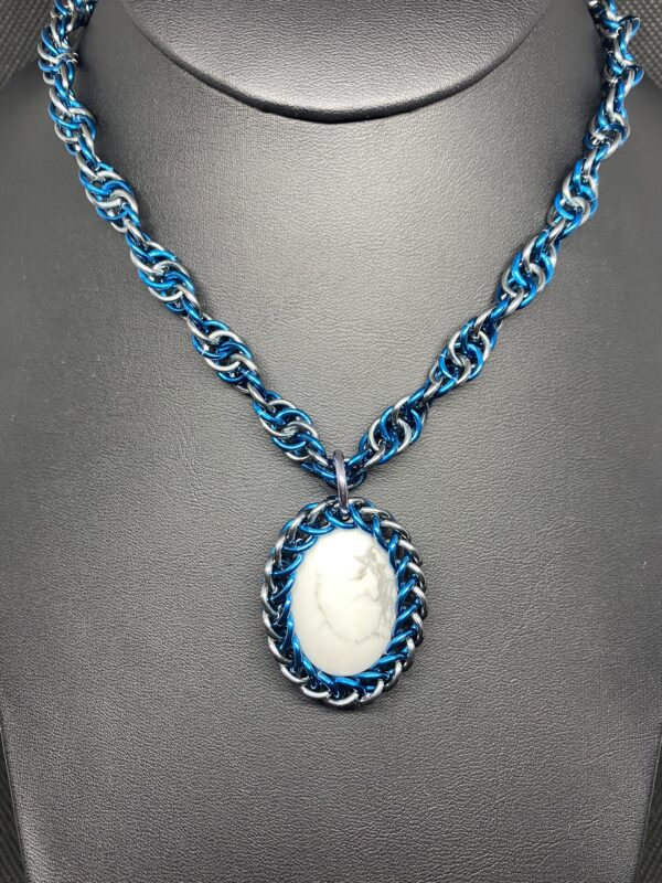 Necklace Bezel Howlite Teal Chain