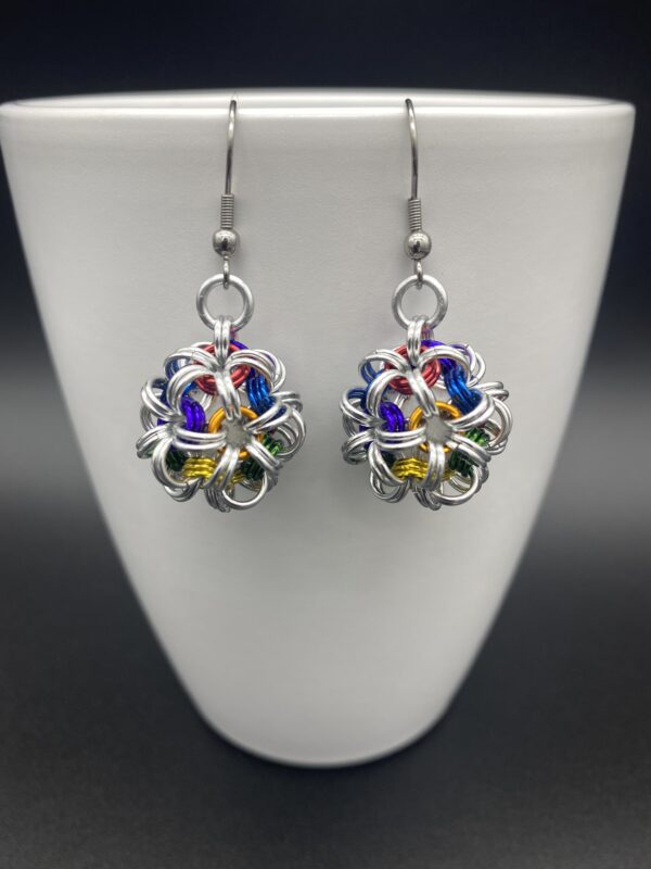 Dodecahedron Earrings Silver Rainbow