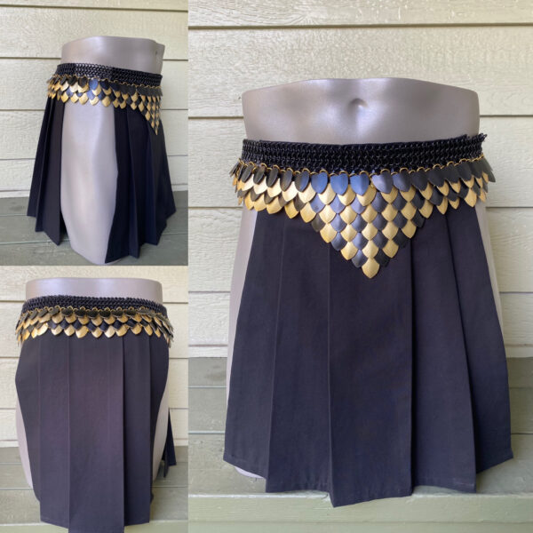 Scale warrior split skirt black gold