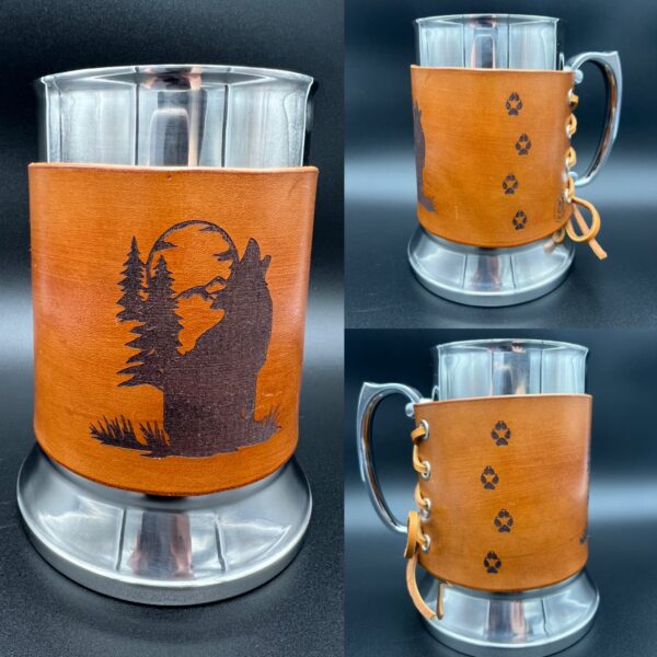 PNW Wolf Leather Wrapped Tankard